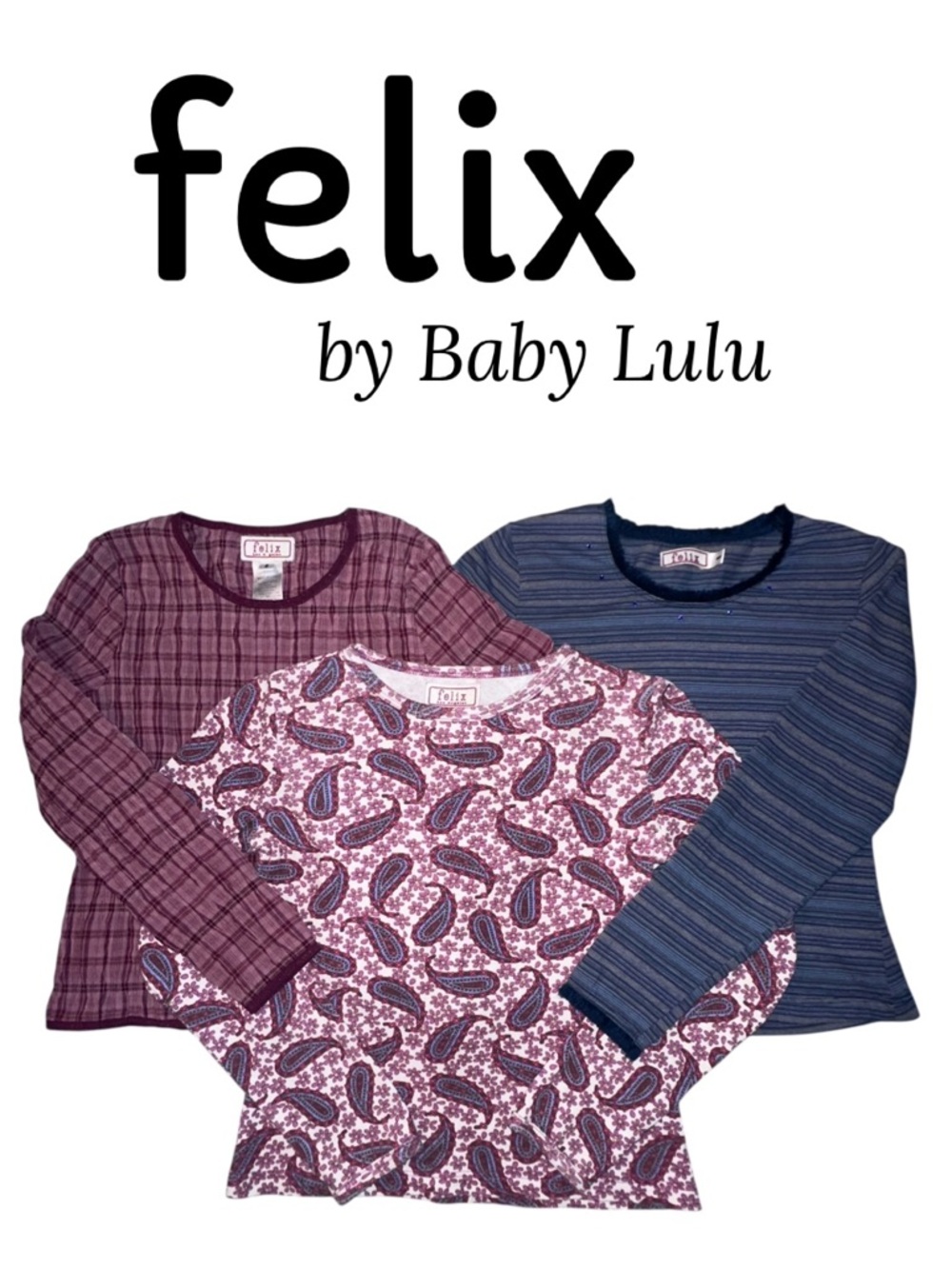 3p FELIX by Baby Lulu Bundle Tops Shirts Long Sleeve Ruched Stipe Paisley Girl 8